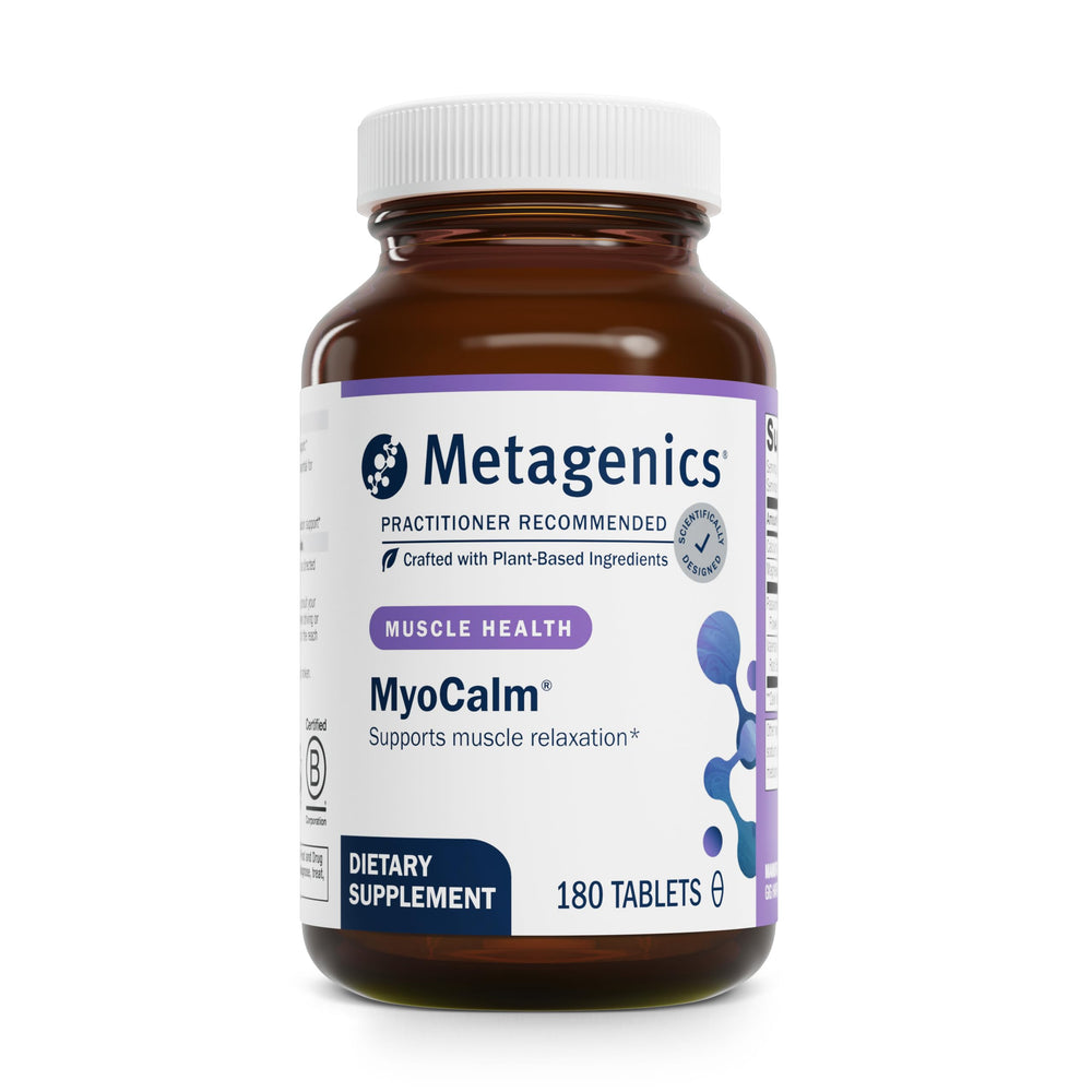 Metagenics MyoCalm bottle front showing muscle relaxation support