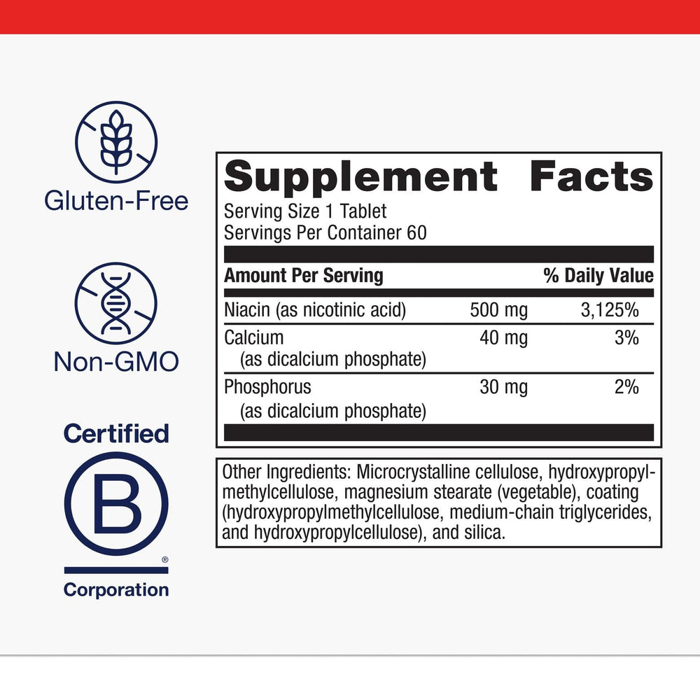 Metagenics Niatain bottle side view showing dosage and extended-release form for smoother intake.
