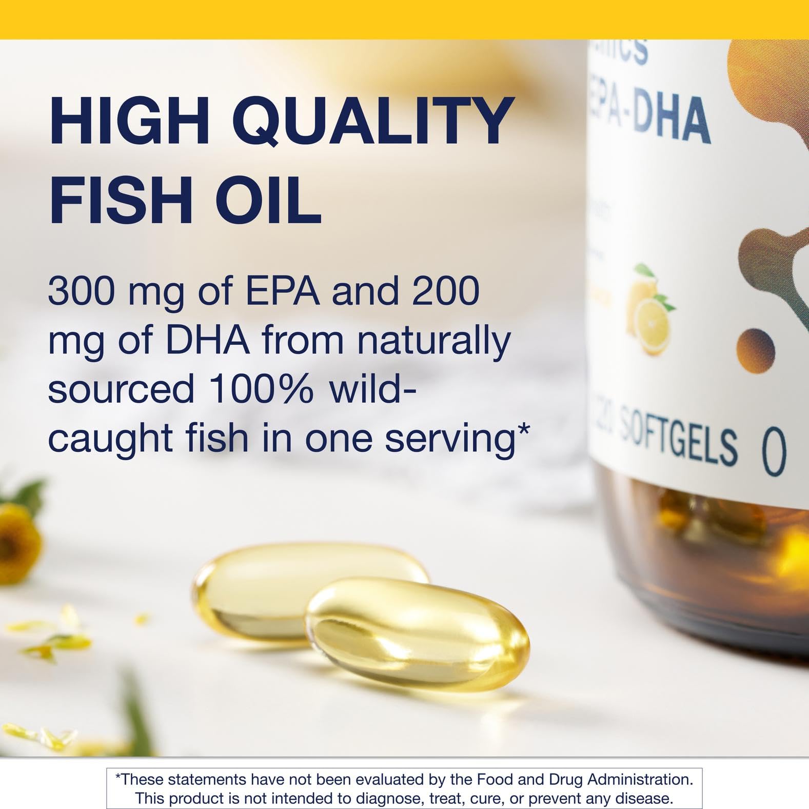 Closeup of Metagenics OmegaGenics EPA-DHA 500 capsules showing high EPA and DHA