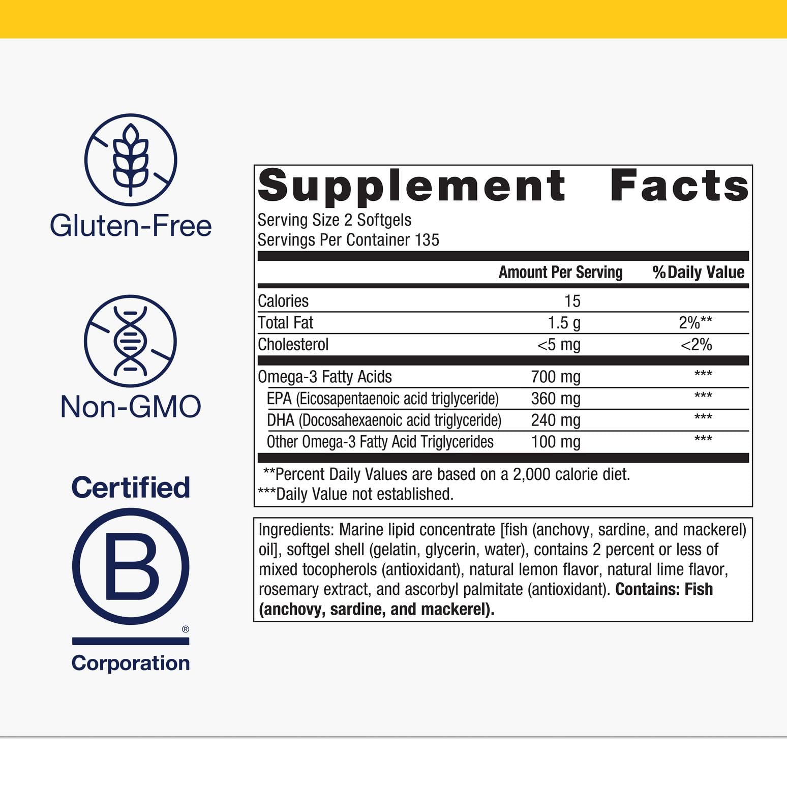 Pouring Metagenics OmegaGenics softgels illustrating easy daily intake