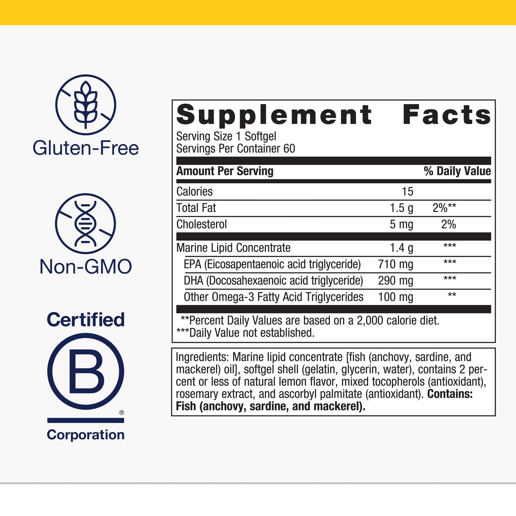 Close-up of Metagenics OmegaGenics EPA-DHA 1000 mg softgels showing pure formulation.