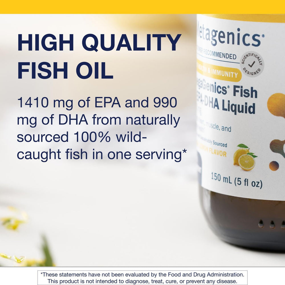 Metagenics OmegaGenics EPA-DHA 2400 mg bottle cap highlights trusted purity.