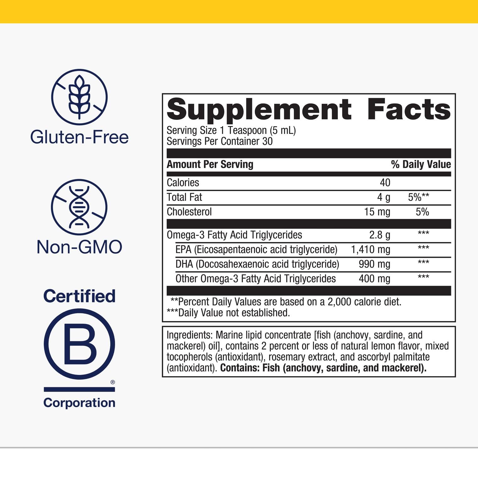 Metagenics OmegaGenics EPA-DHA 2400 mg lemon pour highlights easy daily dosing.