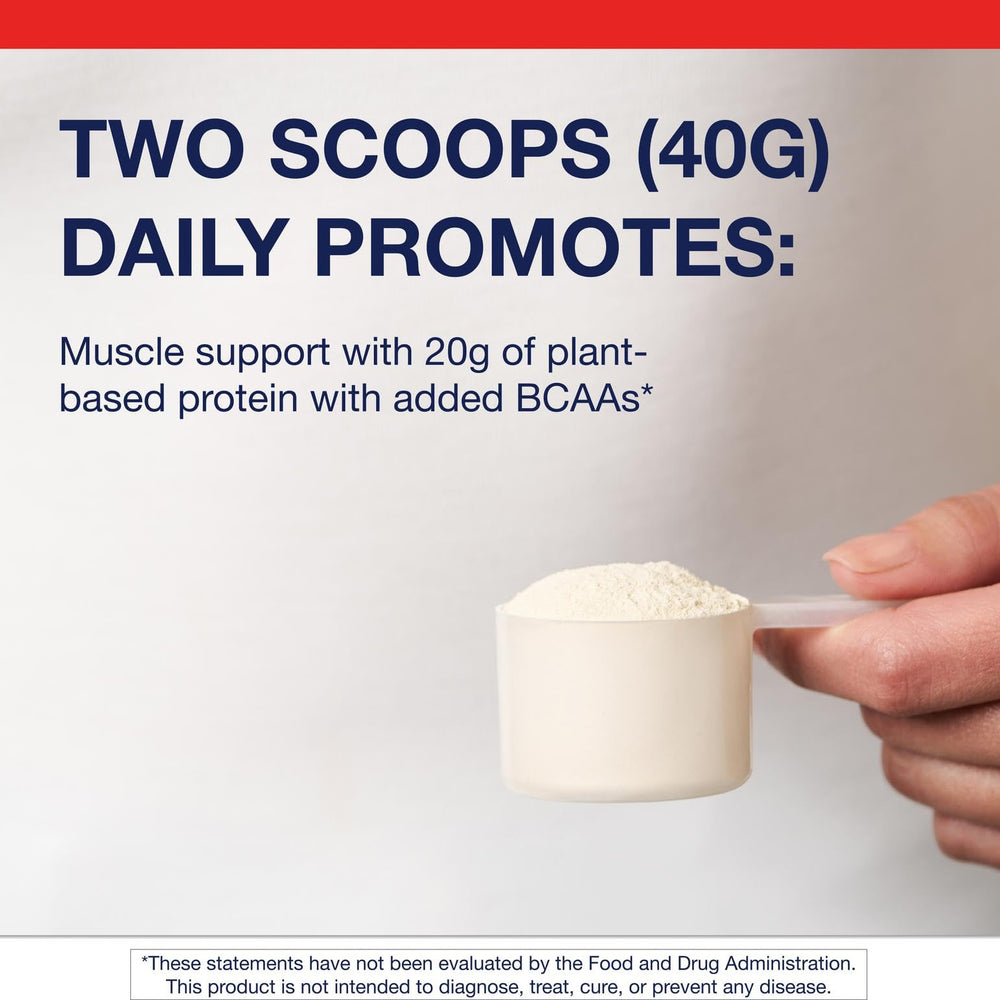 Pouring bowl scene with Metagenics Perfect Protein Pea & Rice for quick, clean nutrition.