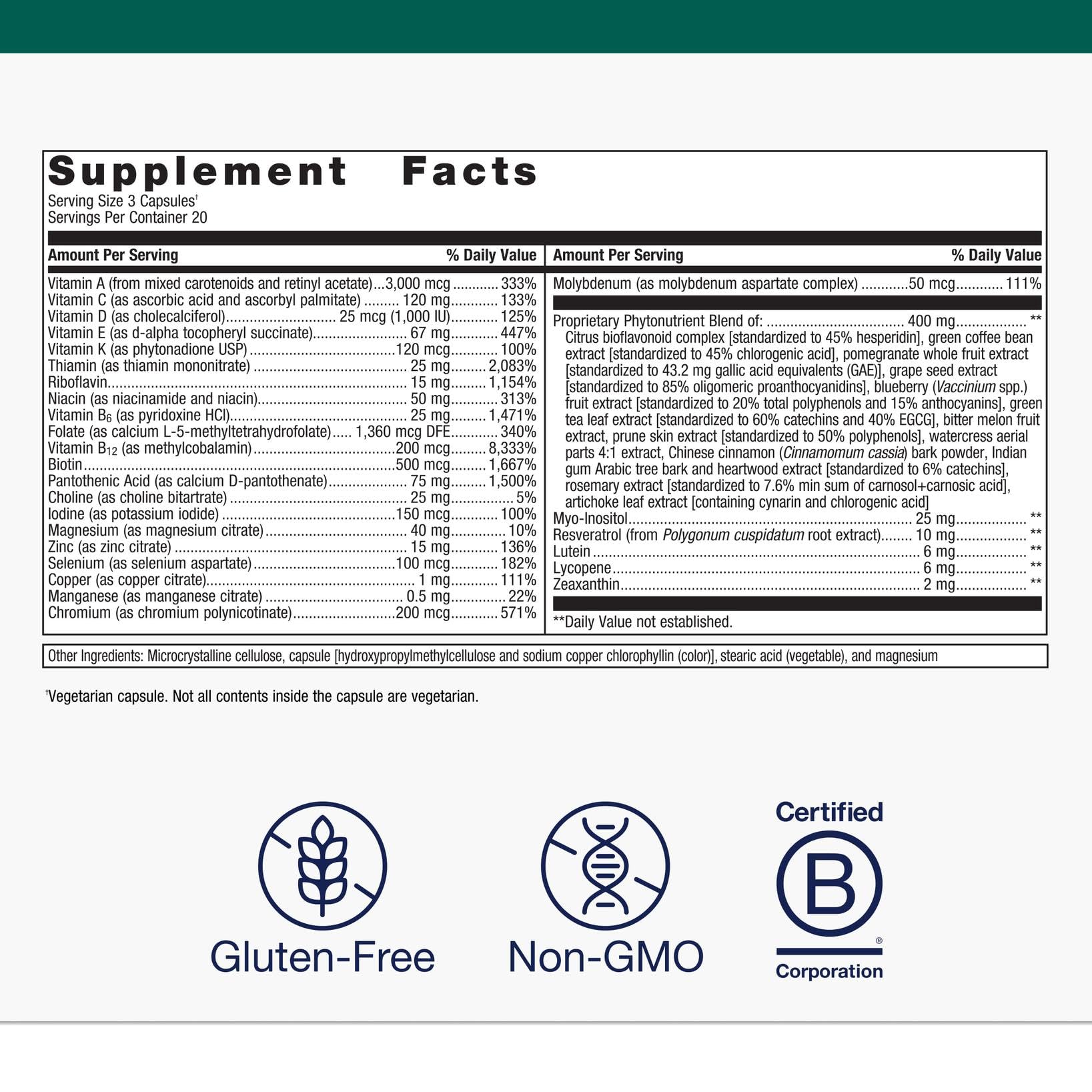PhytoMulti tablets close-up highlighting energy metabolism support.