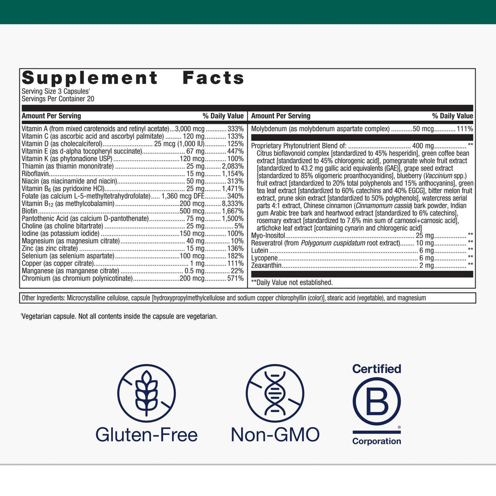 PhytoMulti tablets close-up highlighting energy metabolism support.