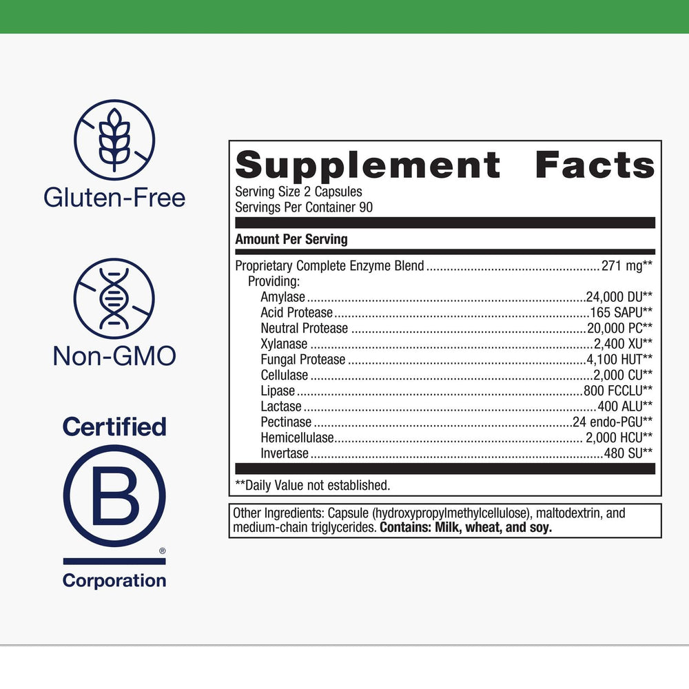SpectraZyme label shows gluten-free vegan formula for digestion.