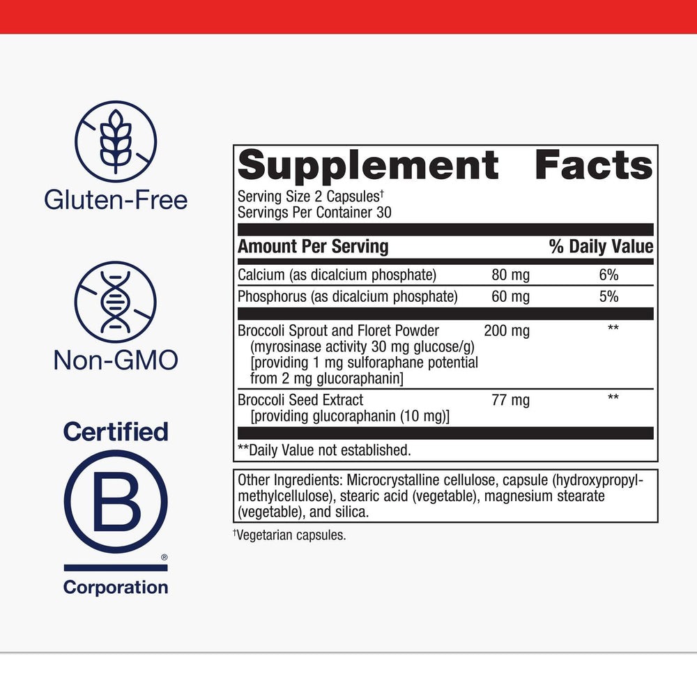 Metagenics SulforaClear capsules close-up show plant-based ingredients.