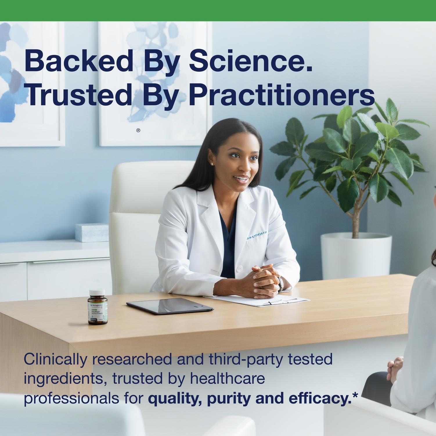Metagenics GMP-certified facility seal indicating purity and potency.