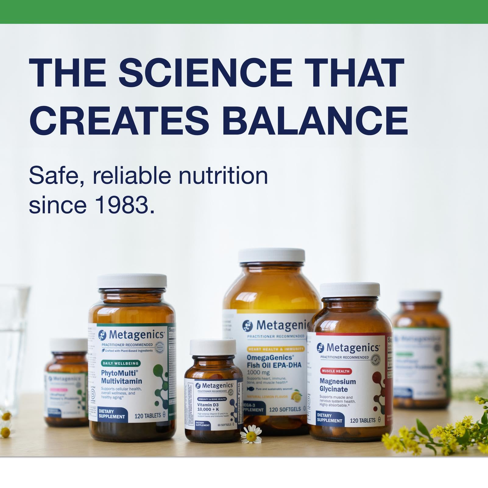 Metagenics UltraFlora Balance bottle in kitchen; easy daily routine integration