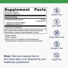 Metagenics UltraFlora Balance packaging highlights non-GMO and gluten-free.