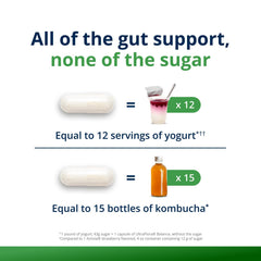 Metagenics UltraFlora Balance label emphasizing non-GMO, gluten-free, vegan formula.