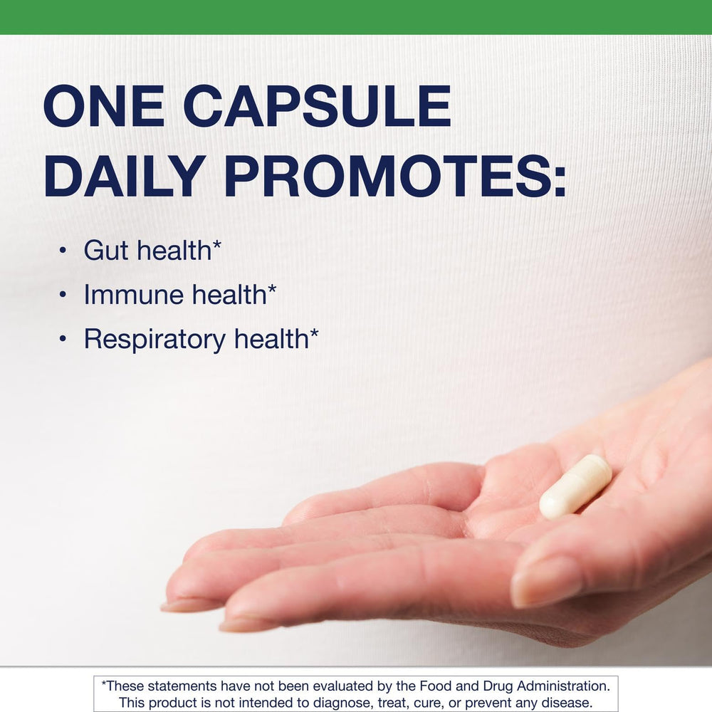 Bottle label emphasizes shelf-stable, non-GMO, gluten-free, vegetarian formulation