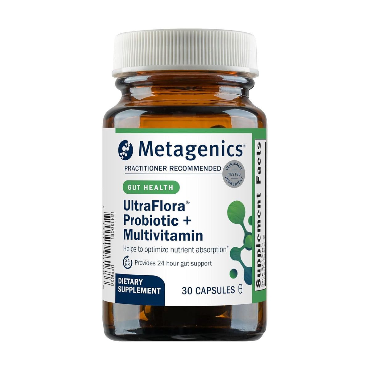 Metagenics UltraFlora Probiotic + Multivitamin bottle — supports daily digestive balance.