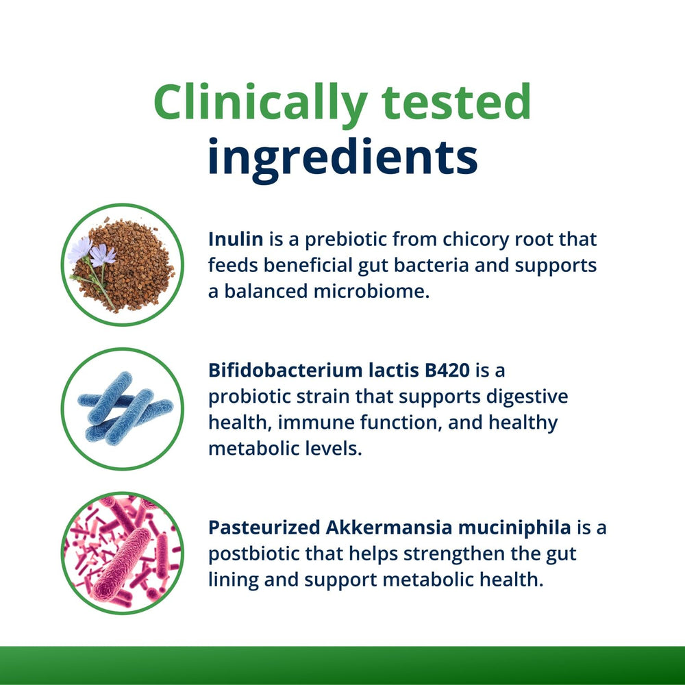 Metagenics UltraFlora Triplebiotic bottle back label with supplement facts.