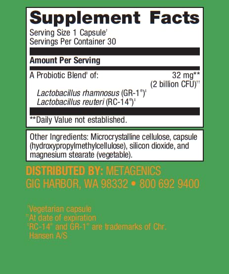 Metagenics UltraFlora Womens Probiotic packaging highlights non-GMO, dairy-free and gluten-free formula