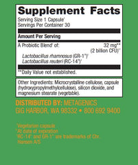 Metagenics UltraFlora Womens Probiotic packaging highlights non-GMO, dairy-free and gluten-free formula
