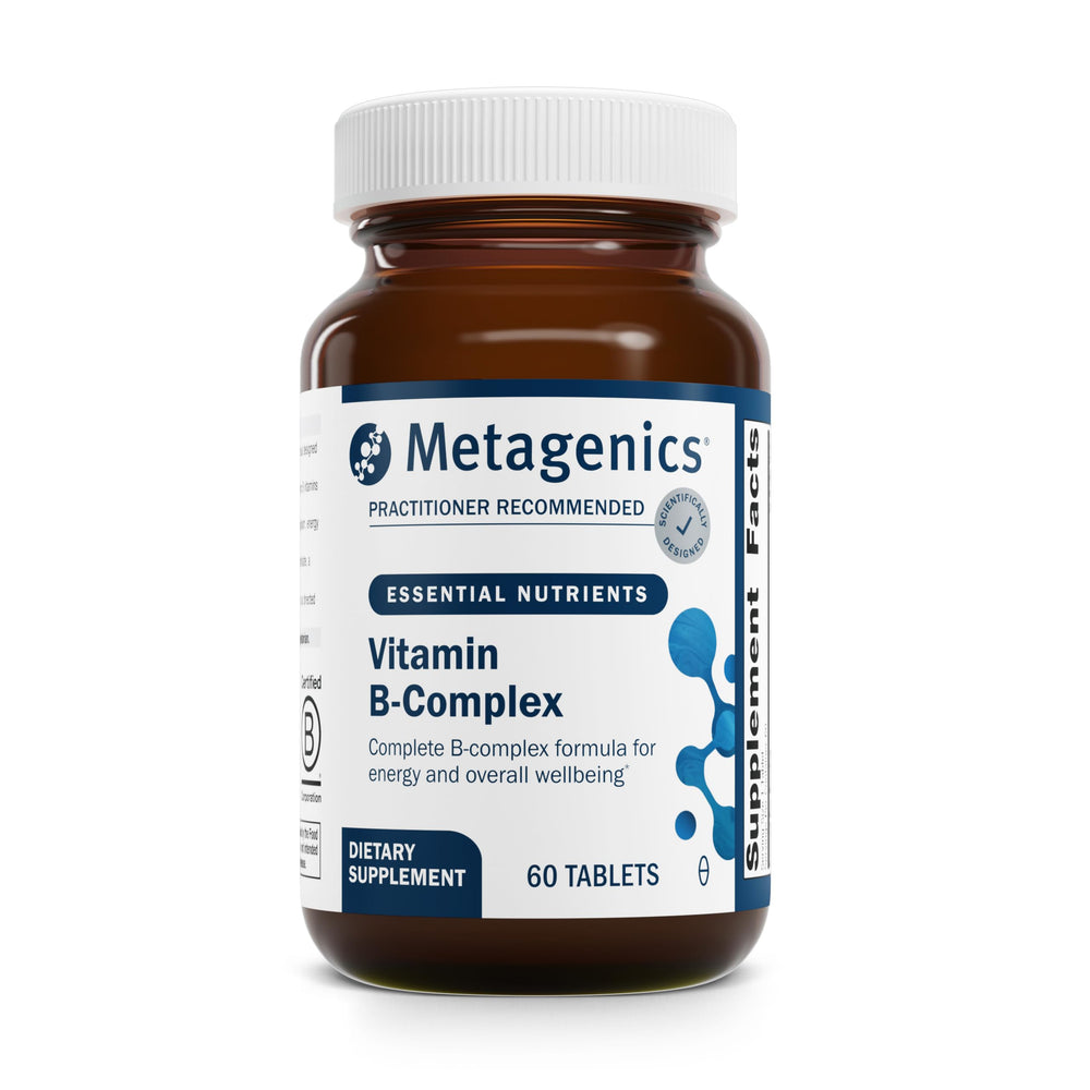 Metagenics Vitamin B-Complex bottle with active B6 and B12 on the label.