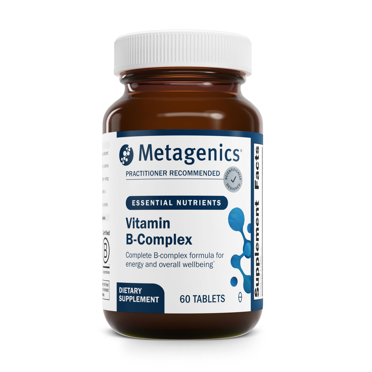 Metagenics Vitamin B-Complex bottle with active B6 and B12 on the label.