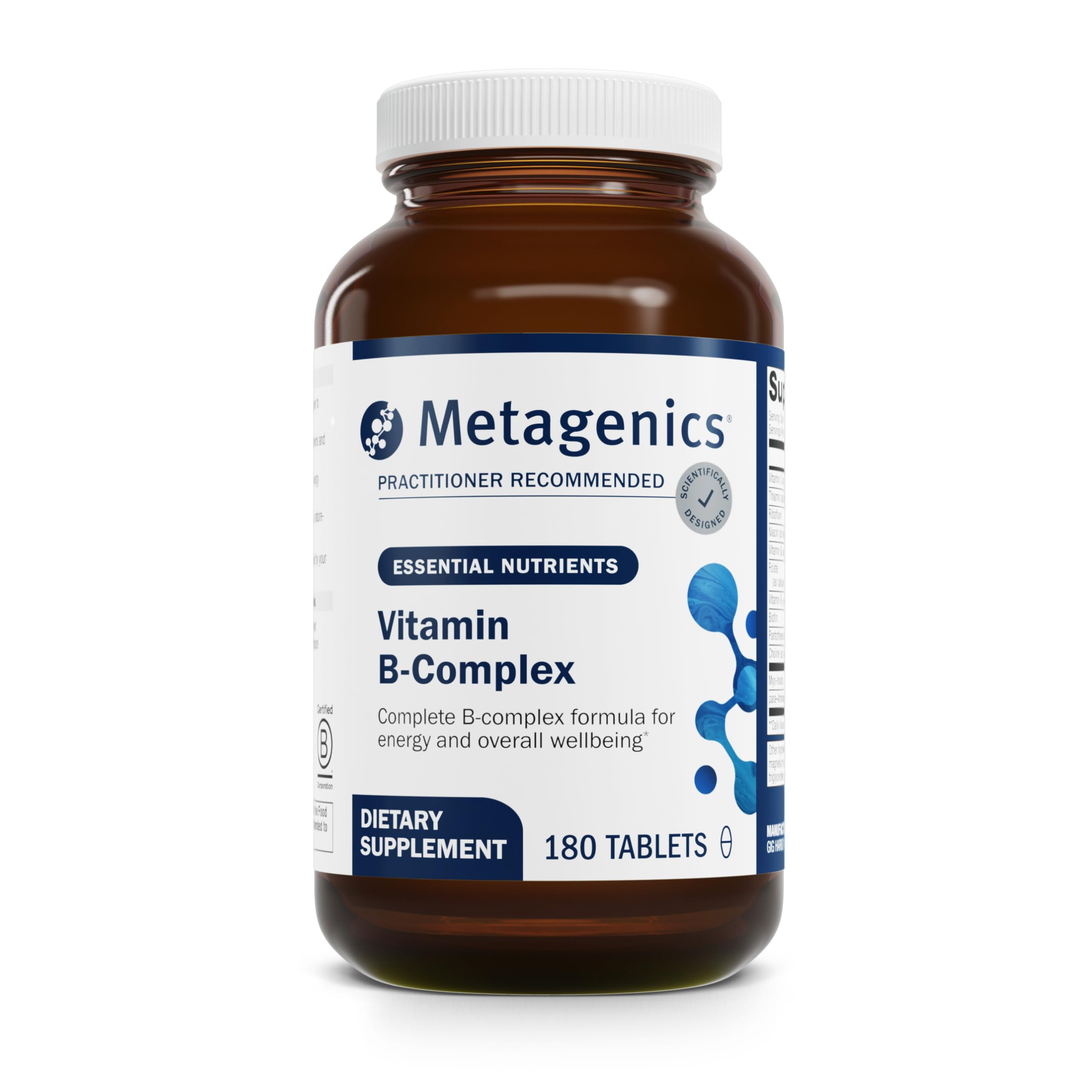 Metagenics Vitamin B-Complex bottle pour for easy daily energy support