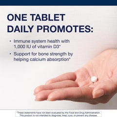 Metagenics Vitamin D3 1000 IU tablets close-up shows small, easy-to-swallow form.