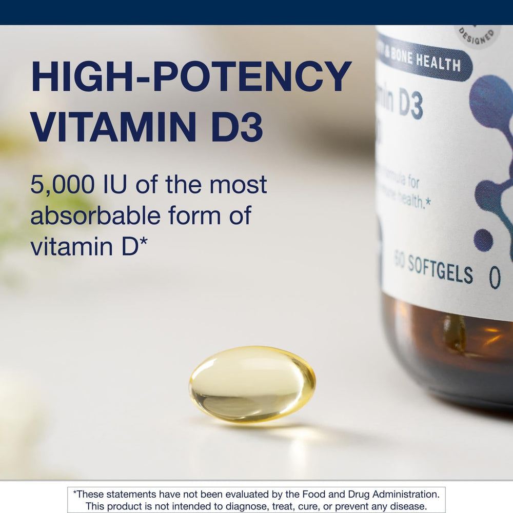 Metagenics Vitamin D3 packaging on shelf for daily use.
