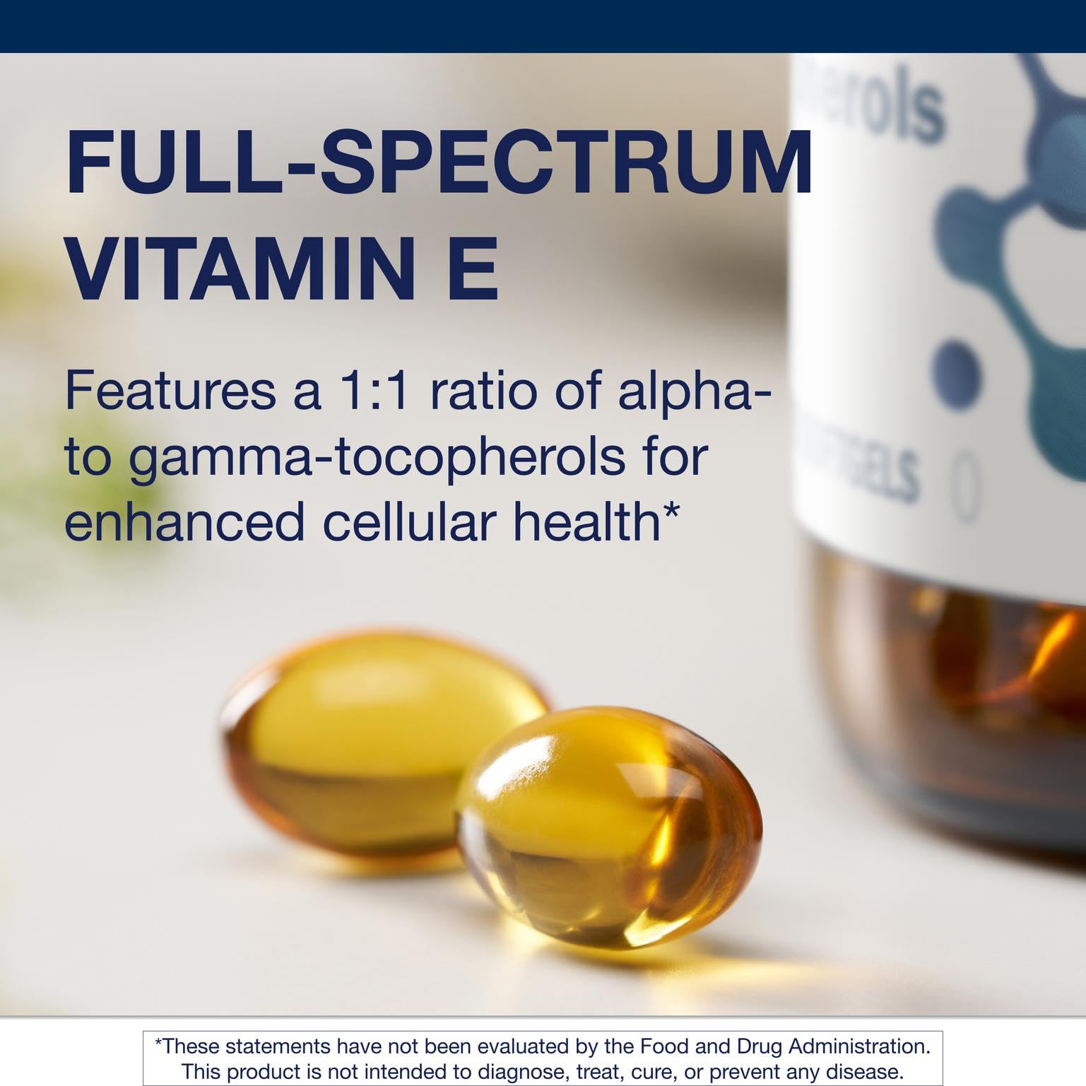 Metagenics Vitamin E label closeup highlighting potency and tocopherol blend