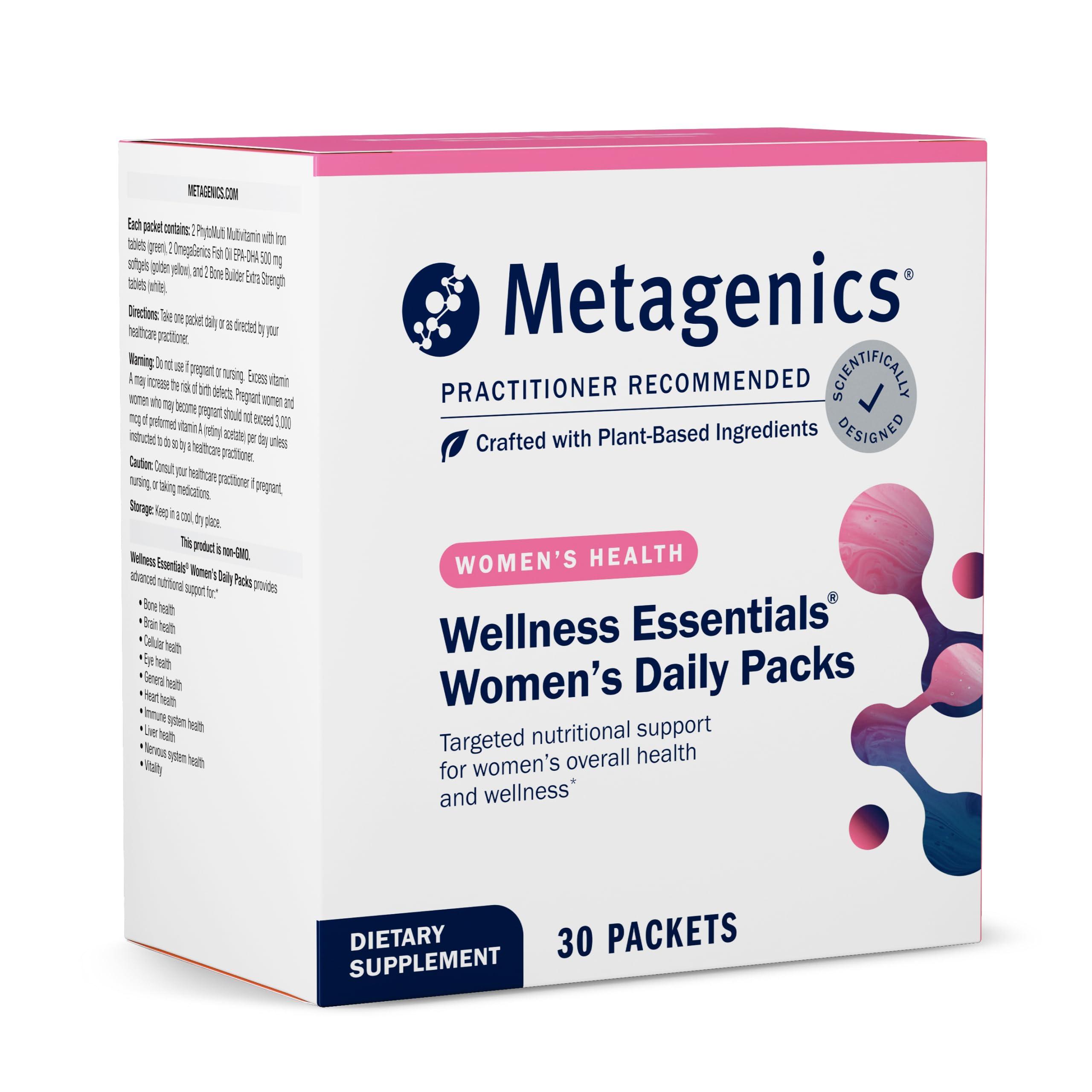Metagenics Wellness Essentials Womens daily packets box supports convenient on-the-go nutrition