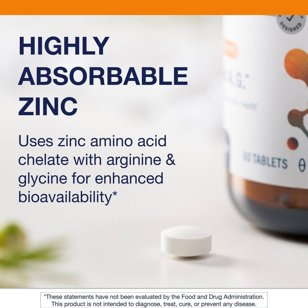 Metagenics Zinc A.G. bottle pour showing daily intake and easy serving