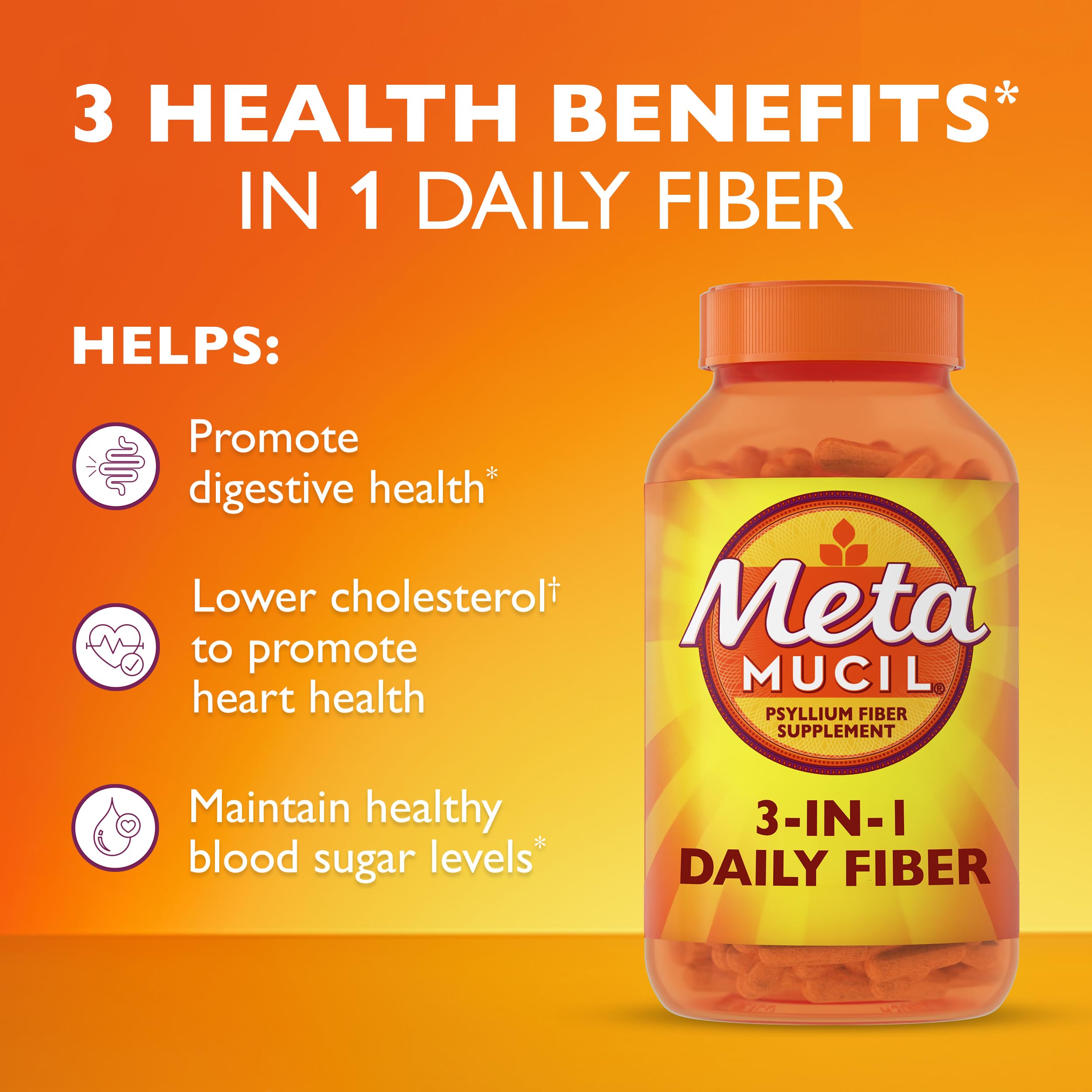 Metamucil capsules pouring into a cup.