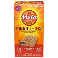 Metamucil Fiber Thins in a value-pack box, two-crisp serving, convenient fiber source.