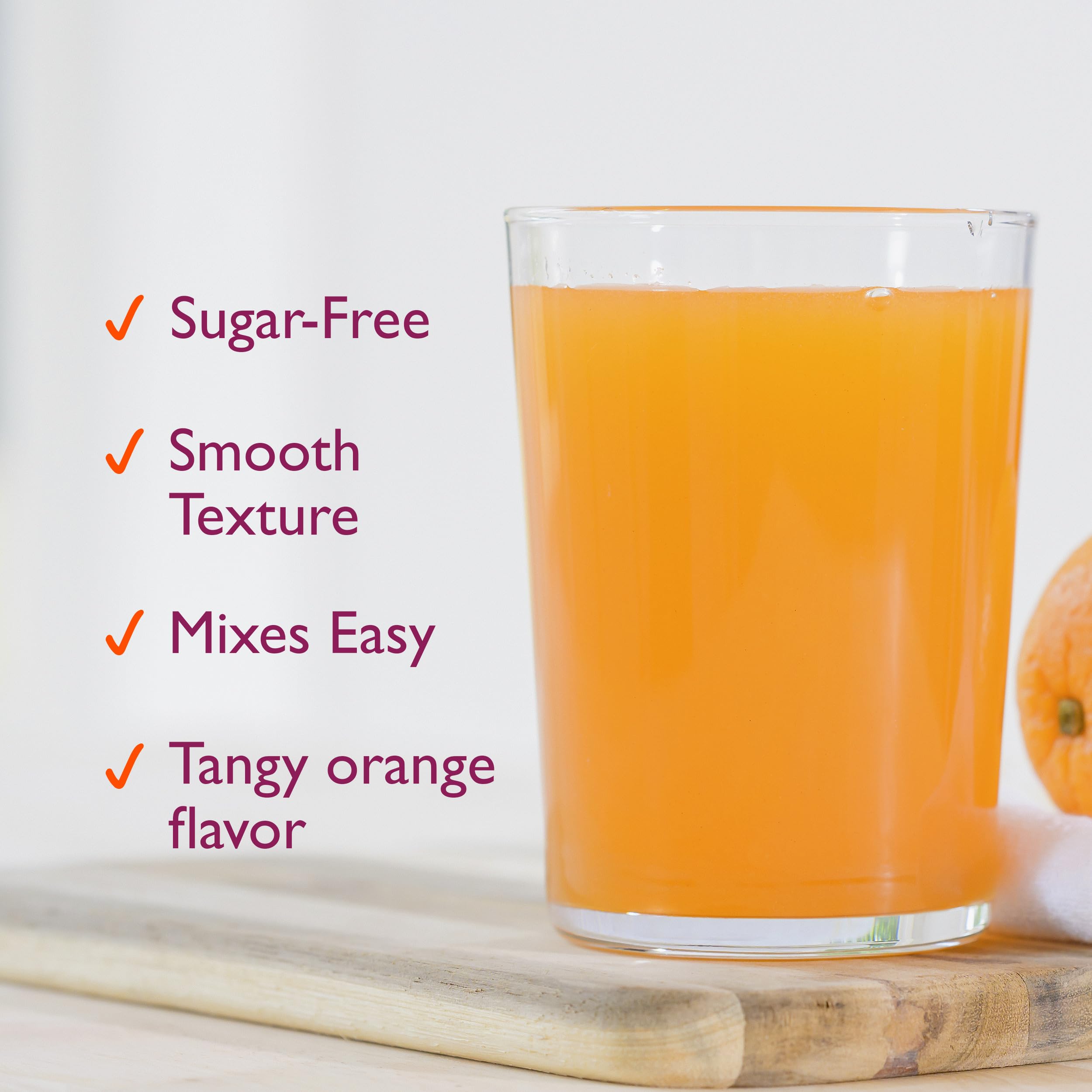 Metamucil orange pour from tub shows smooth texture.