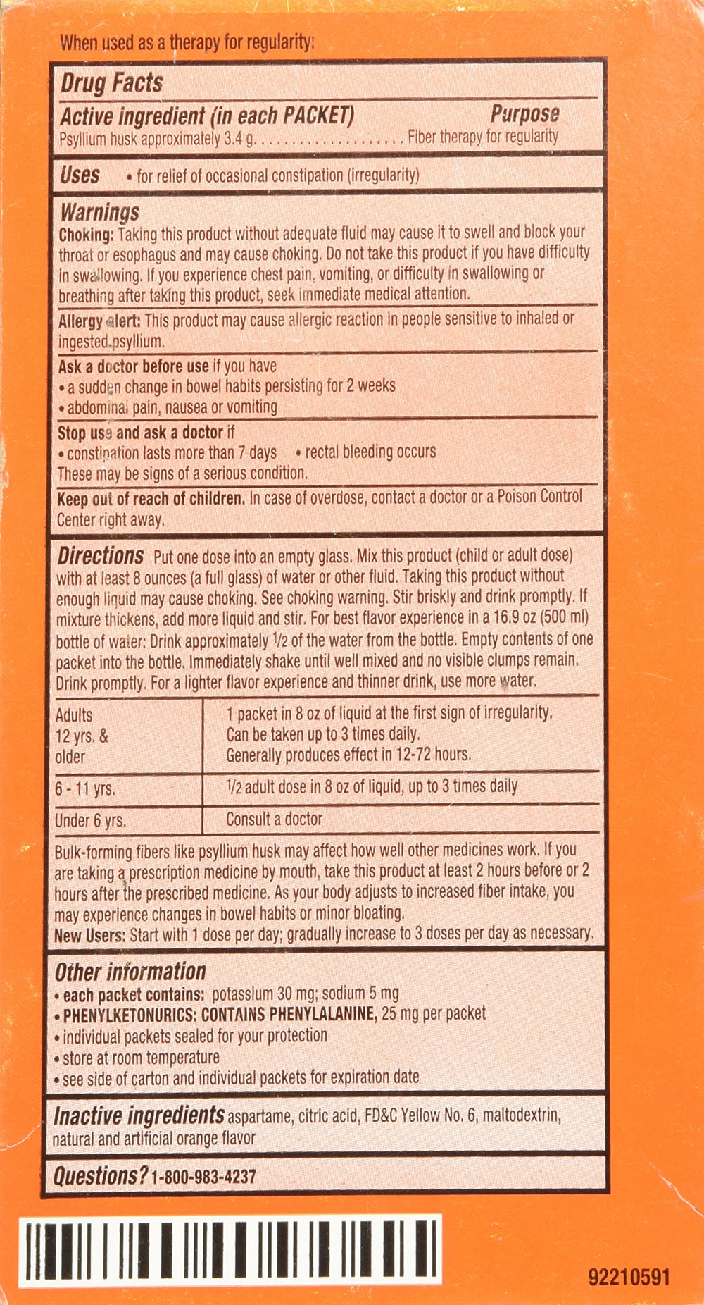 Metamucil orange packet dissolving in water for quick mix.