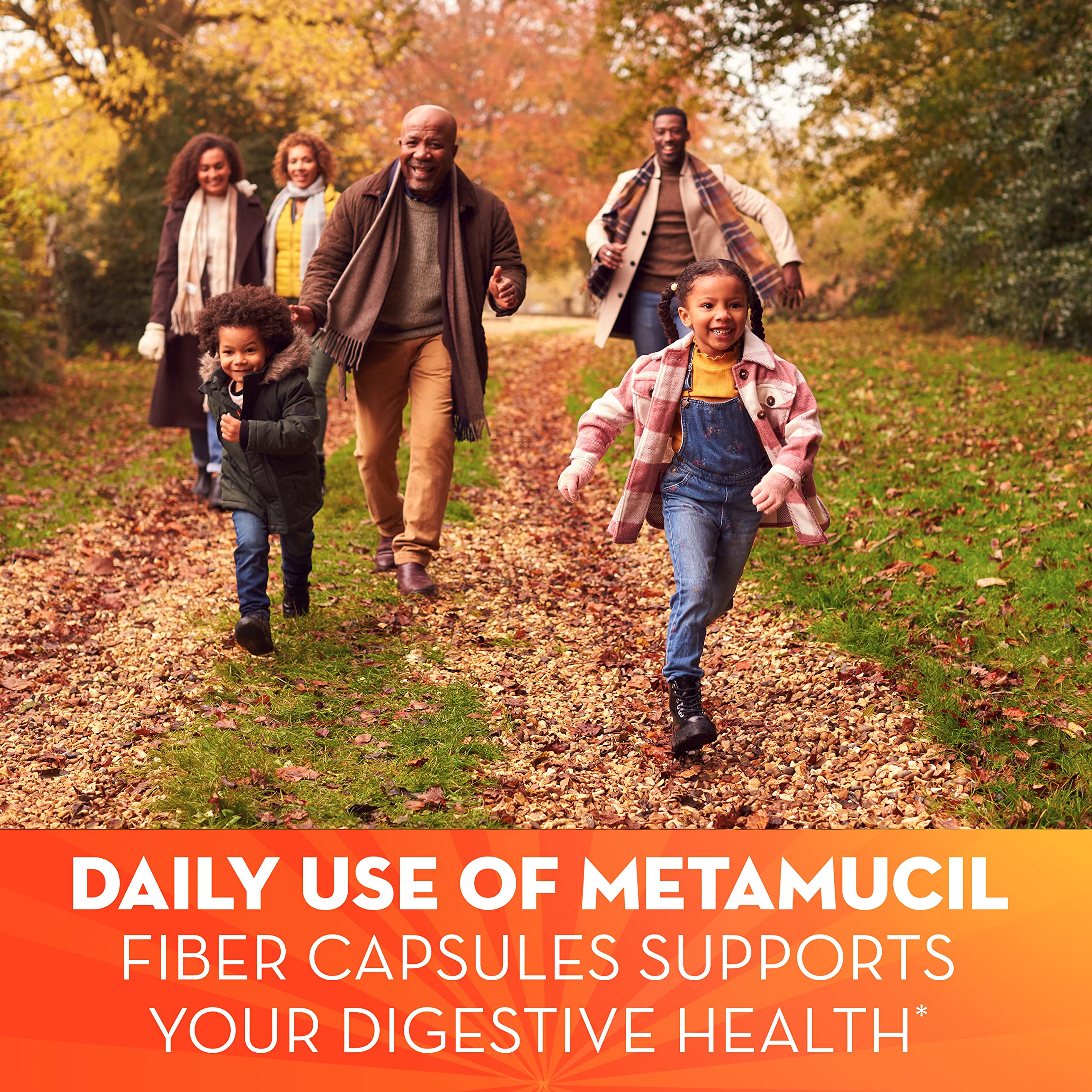 Metamucil psyllium husk capsules closeup emphasizes capsule form for daily use