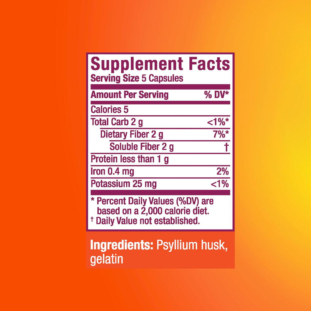Metamucil psyllium husk capsules with glass of water imply easy ingestion