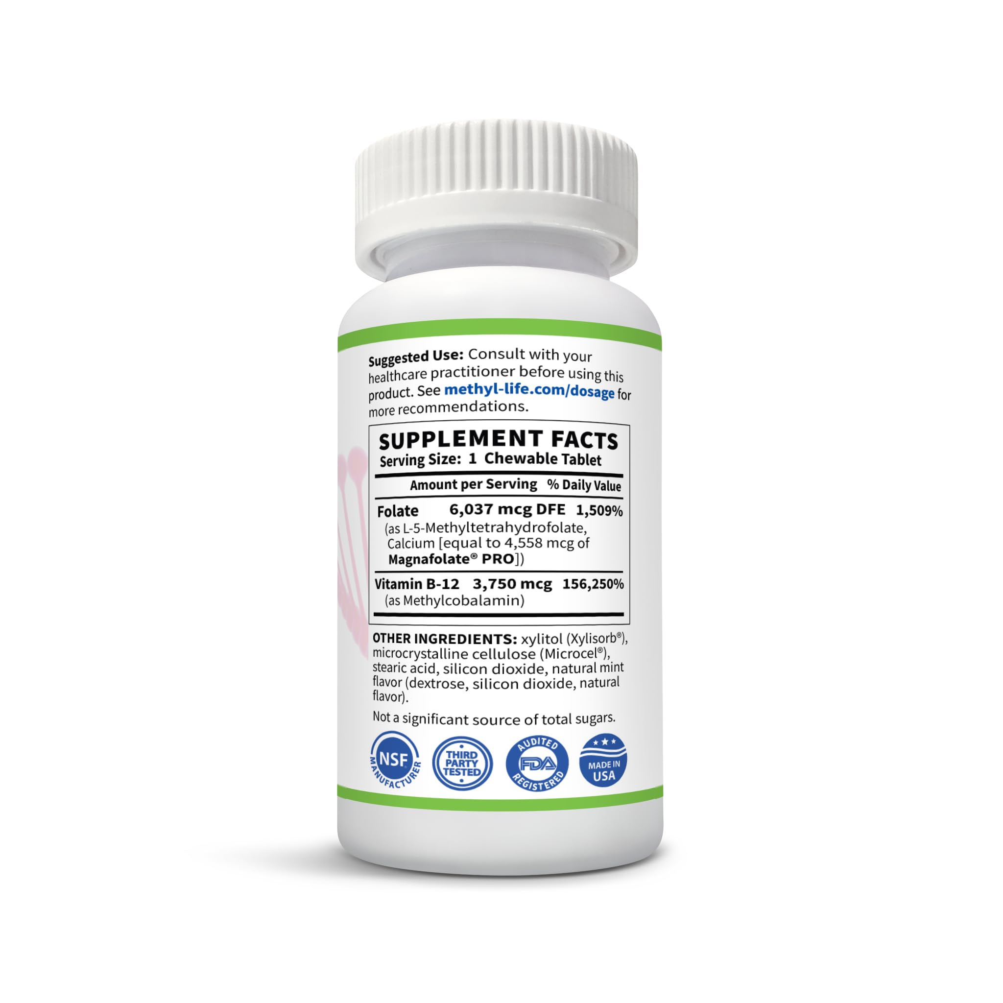 Methyl-Life B-Methylated II sublingual tablet dissolving under tongue for fast absorption without water.