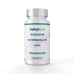 Methyl-Life bottle front label highlighting vegan, non-GMO folate.