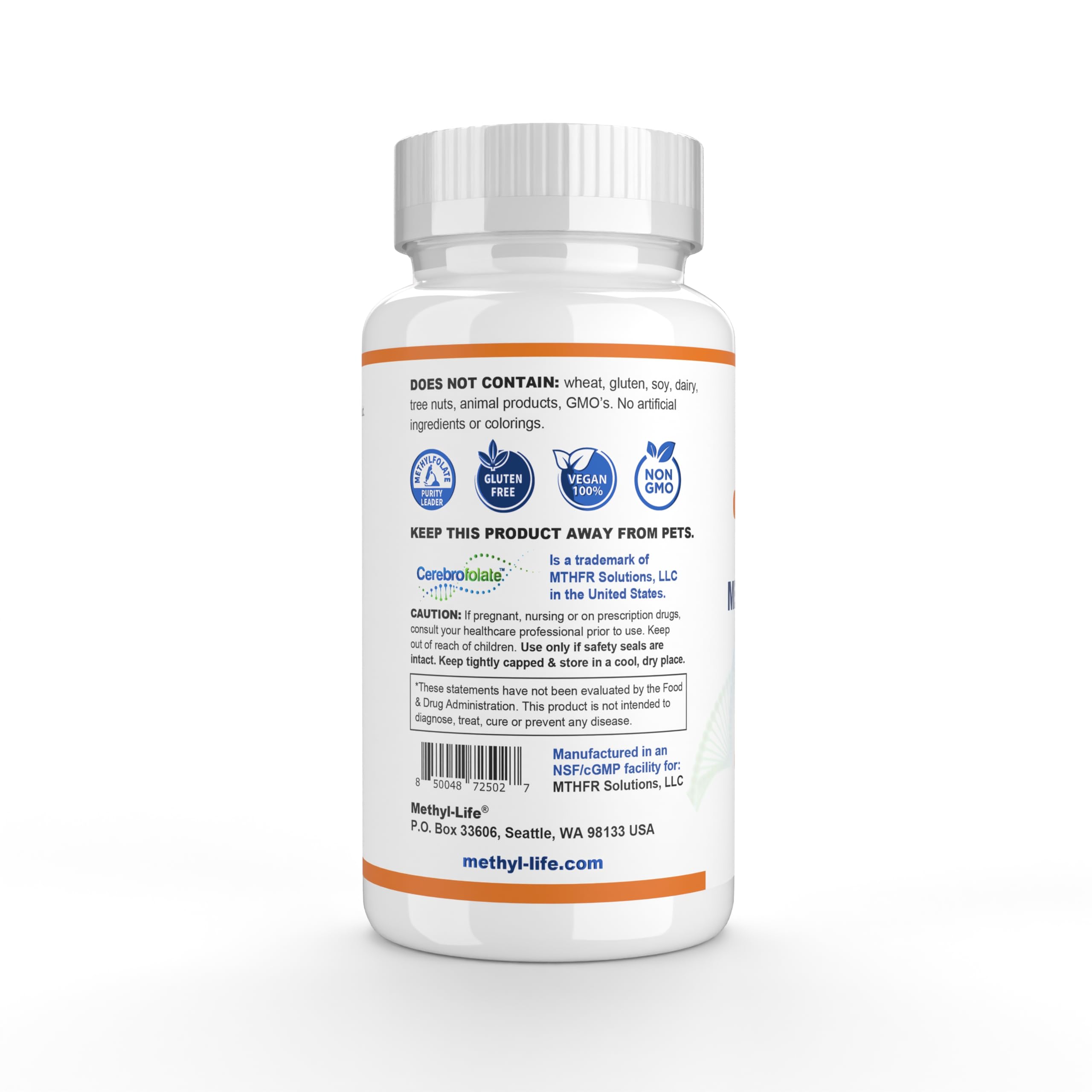 Methyl-Life Purest L-Methylfolate gluten-free non-GMO ingredients emphasized.