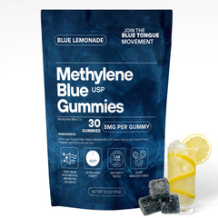 Methylene Blue Co bottle front view with 30 count convenience.