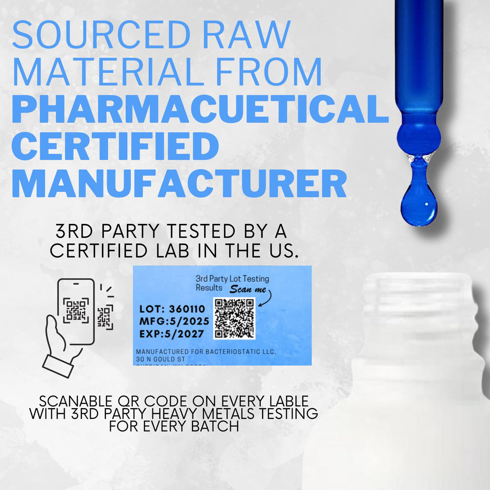 Methylene Blue Co dark amber glass bottle protecting purity during storage.