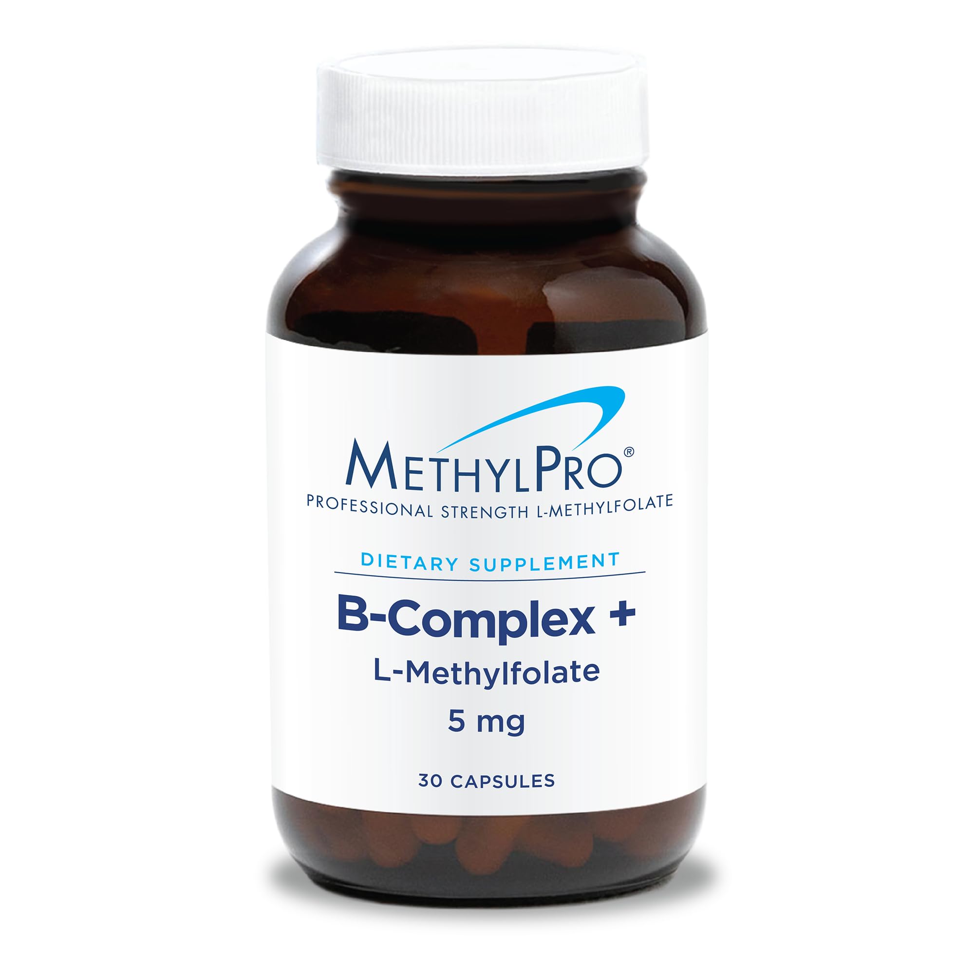 MethylPro B-Complex bottle front view with vegan capsules
