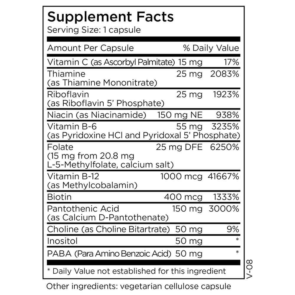 Close-up of MethylPro B-Complex capsules highlighting methylated vitamins