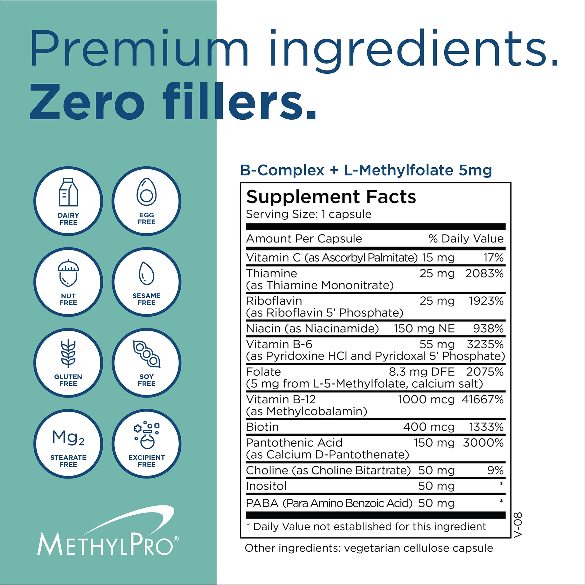 MethylPro packaging on BPA-free bottle emphasizing clean ingredients.