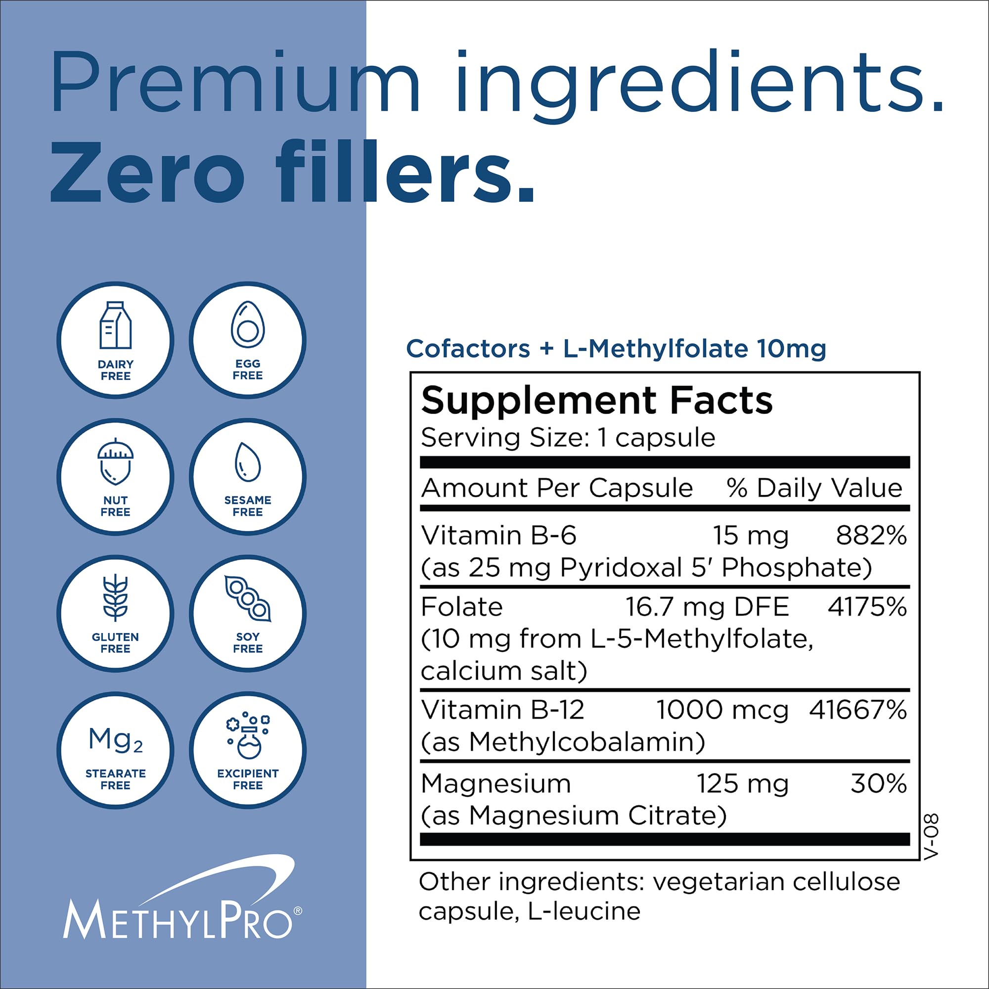 MethylPro clean-label capsules on label without common allergens