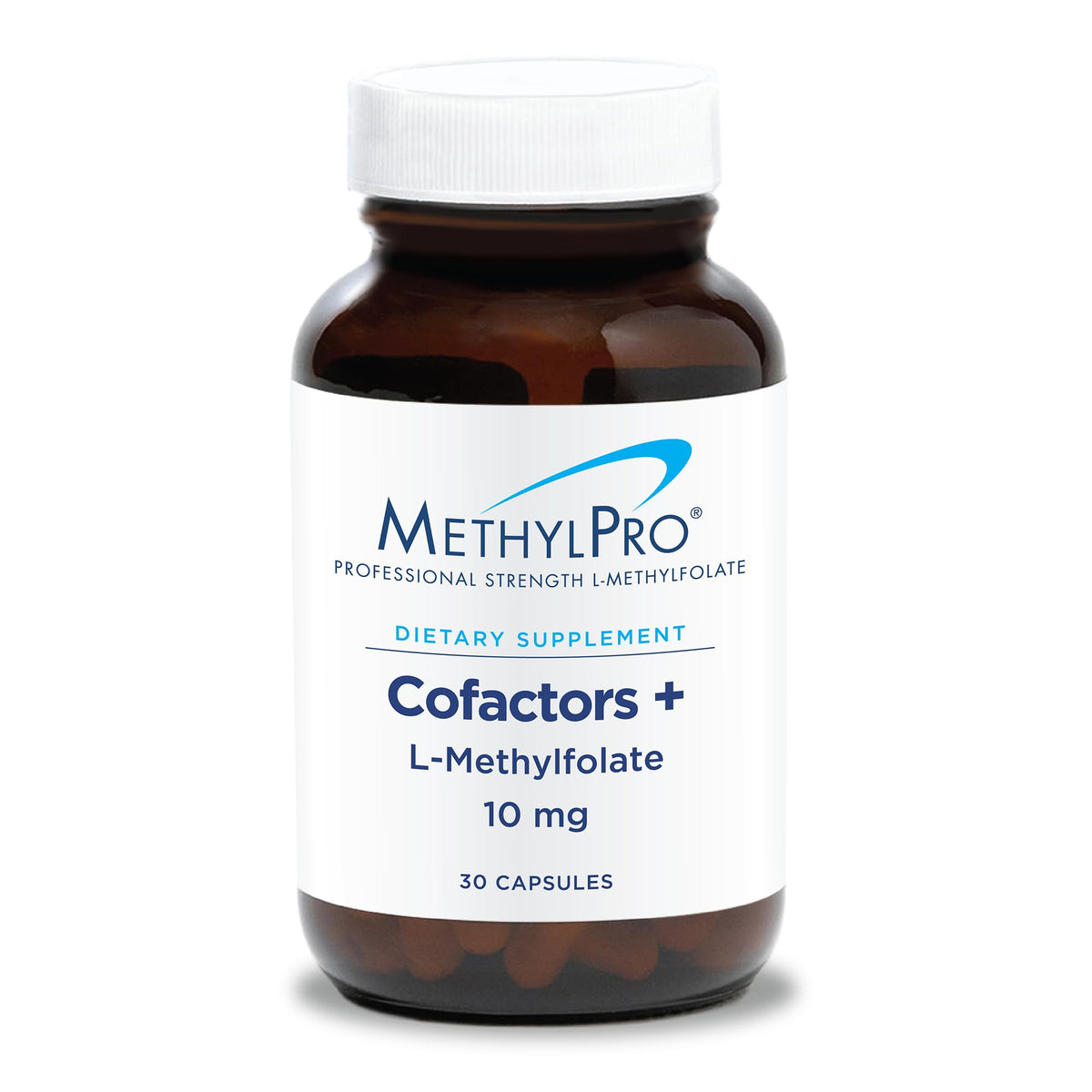 MethylPro L-Methylfolate 10 mg bottle with pour illustrating dosage and use