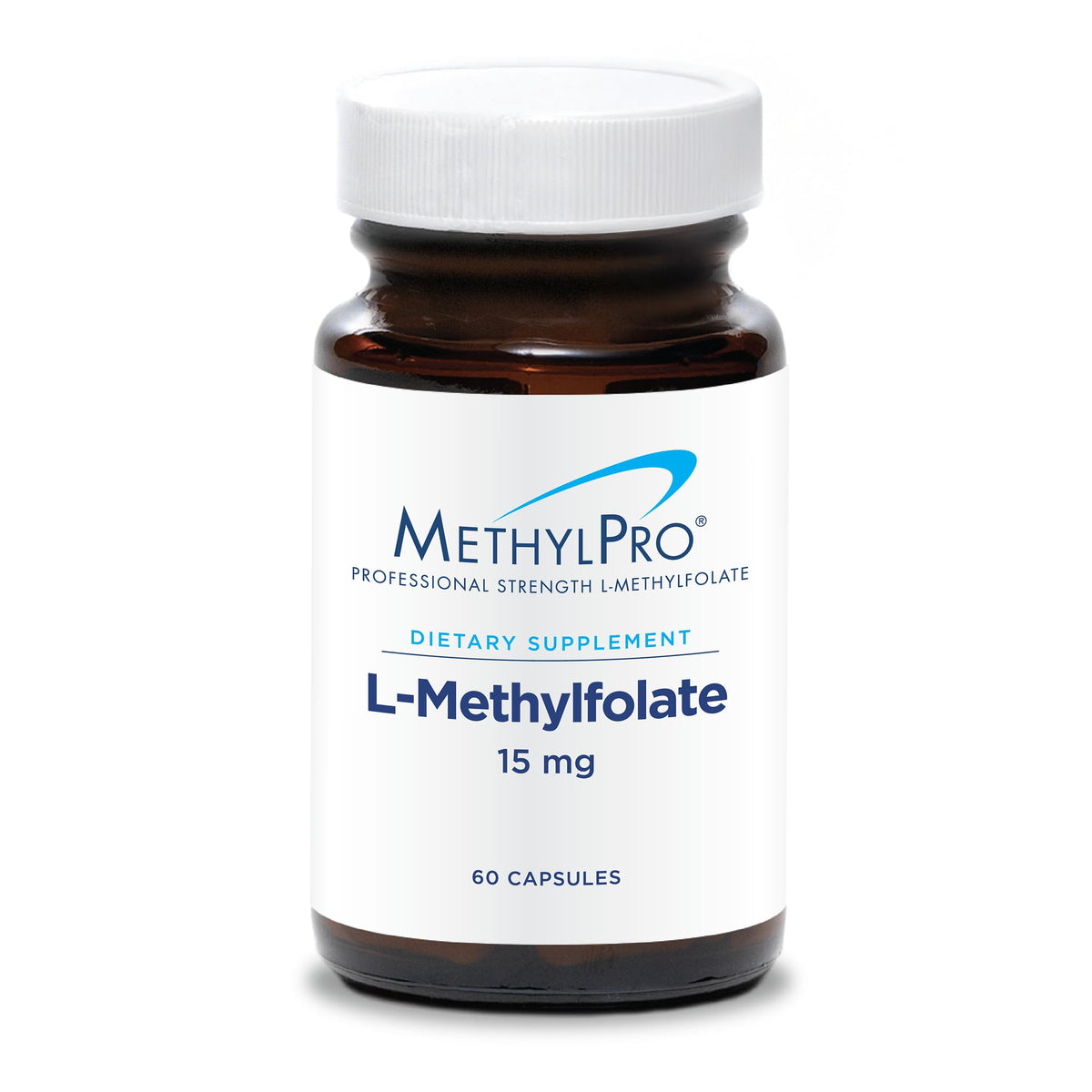 MethylPro L-Methylfolate 15mg bottle on a clean countertop for daily brain support.