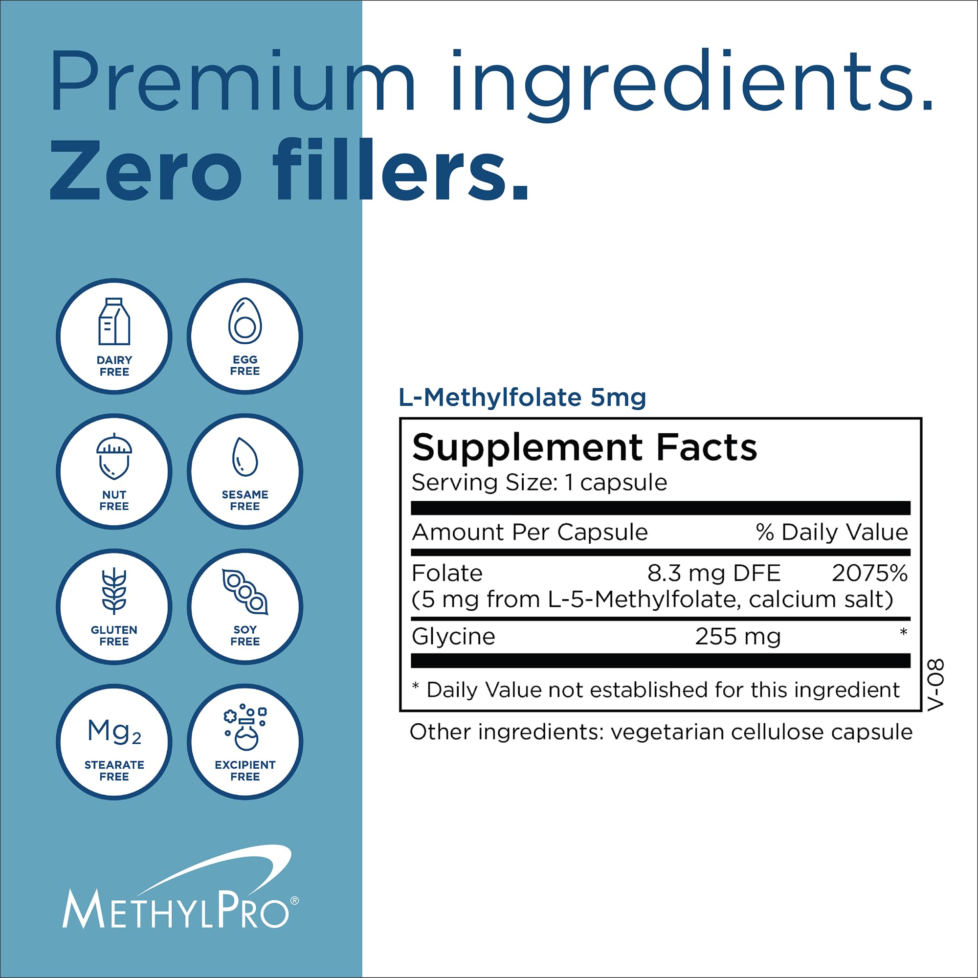MethylPro label notes free-from ingredients and directions