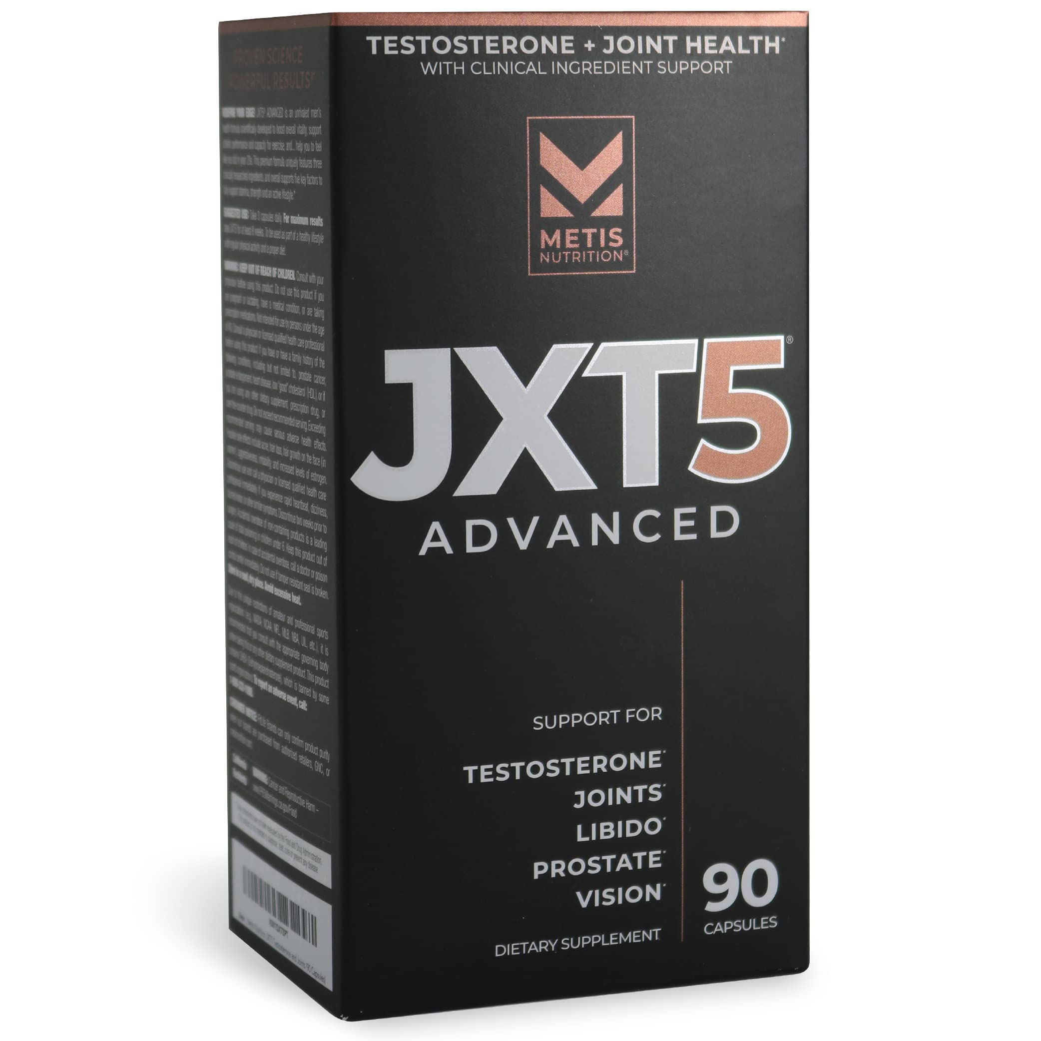 METISNutrition JXT5 bottle label showing five-in-one men's health support.