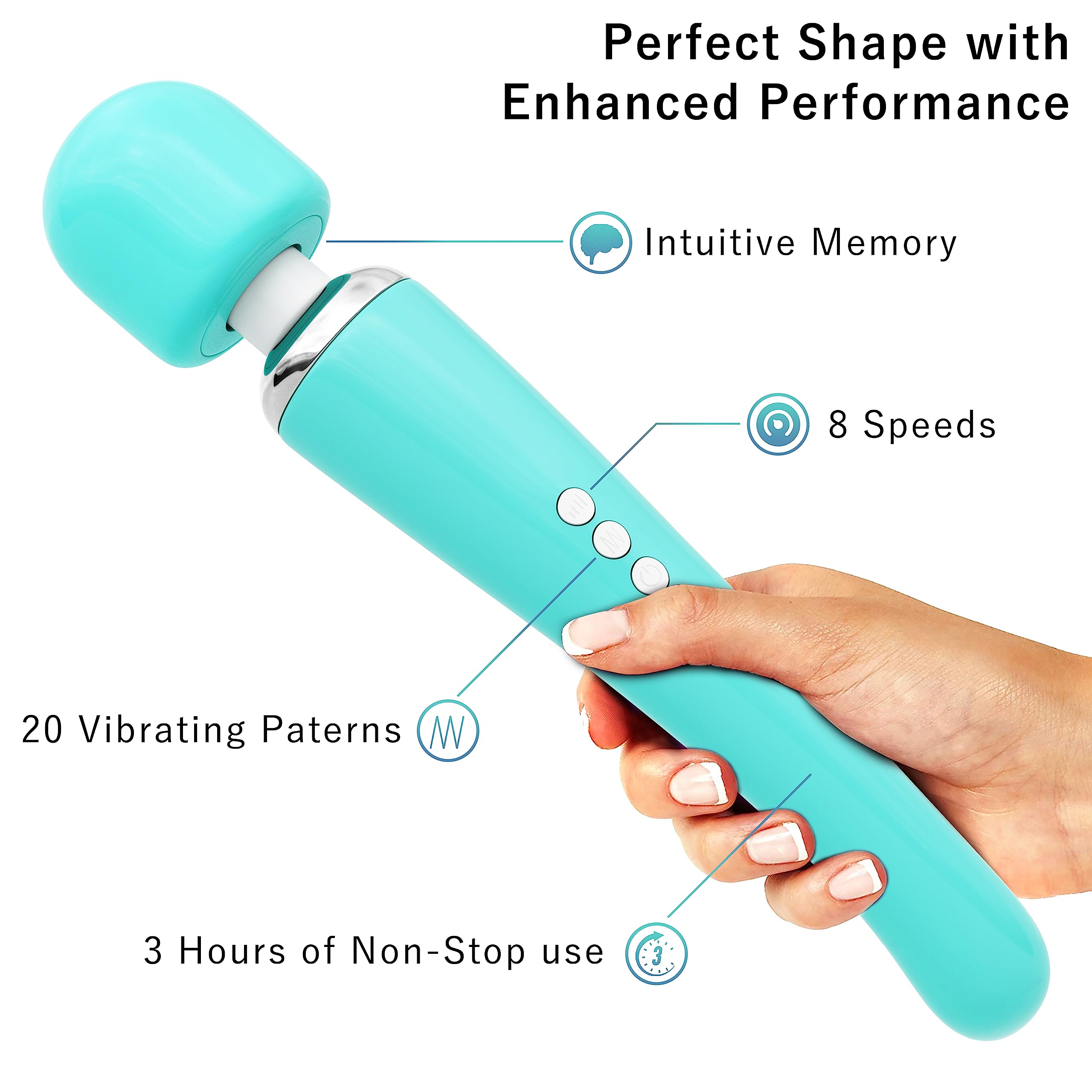 Ergonomic grip and 8-speed dial on Metooka massager for easy control.
