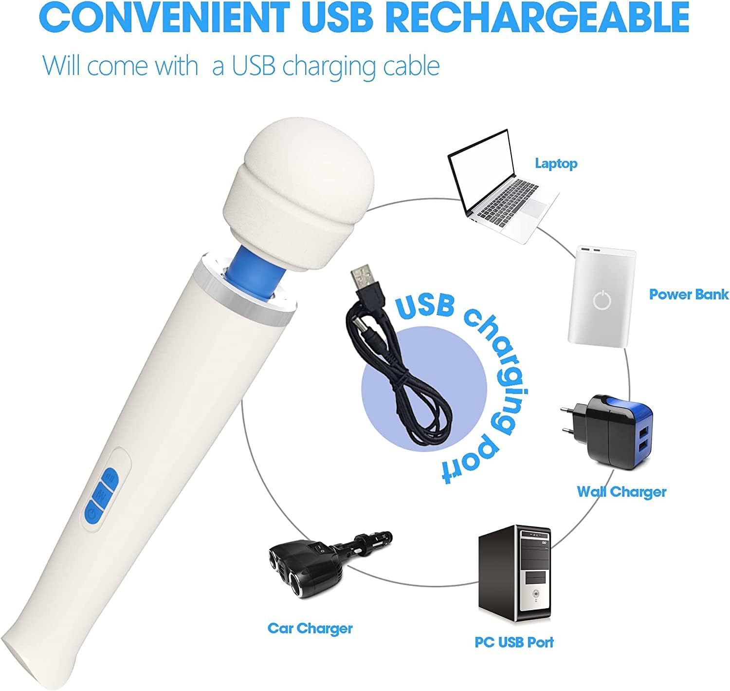 Metooka massager charging via USB highlights cordless convenience